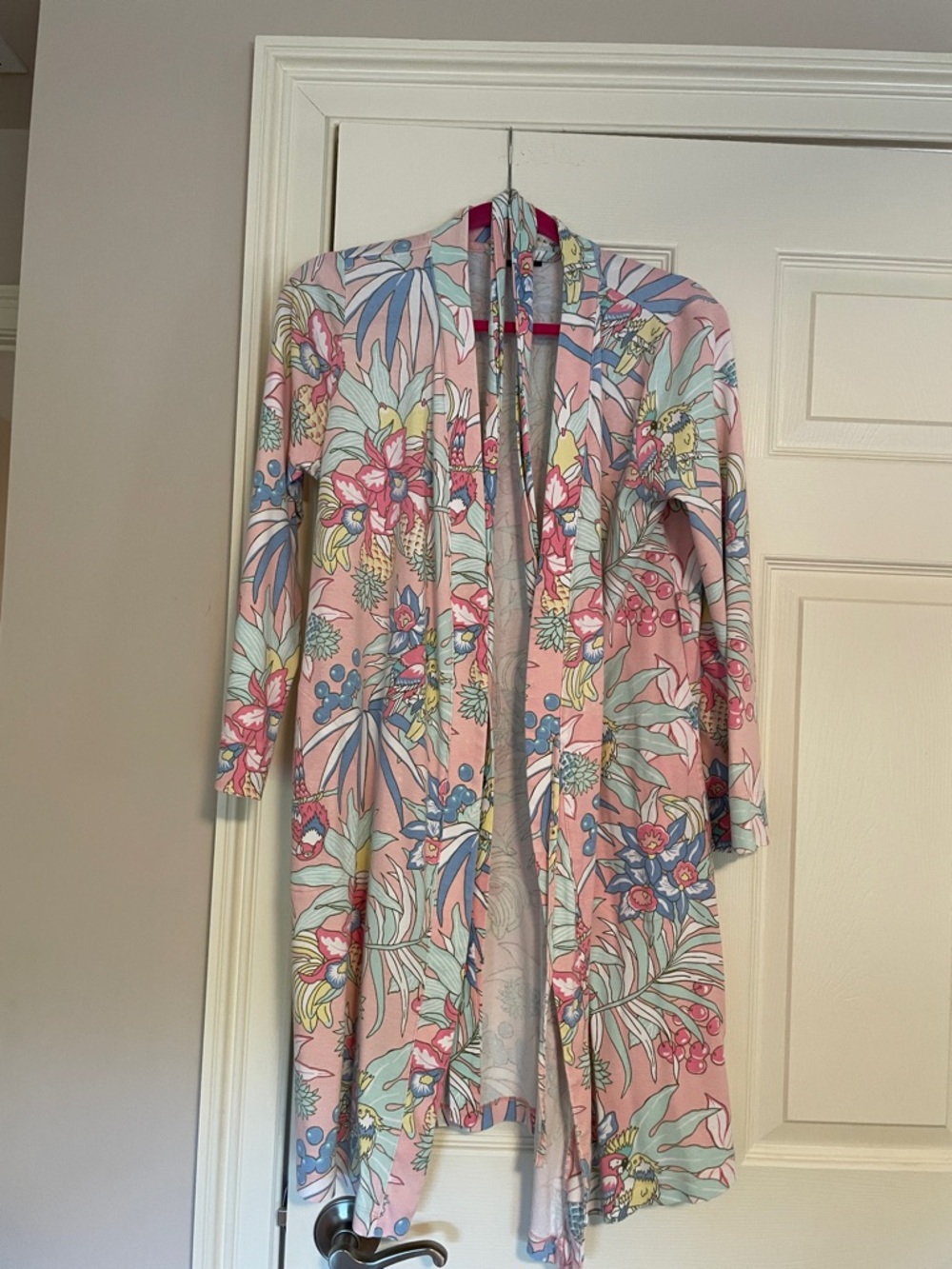 Pastel Floral Long Cardigan - Pink Botanical Print